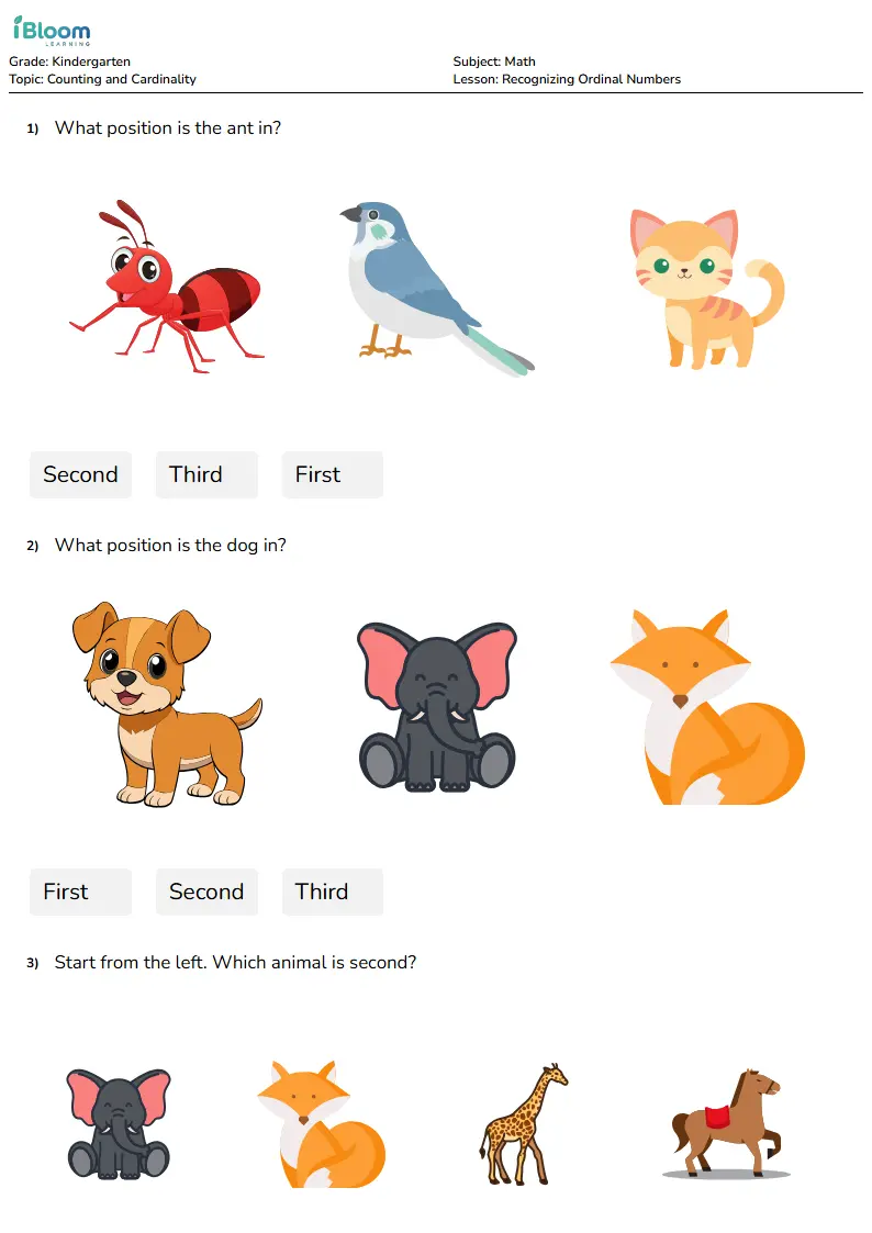 Recognizing Ordinal Numbers Lesson for Kindergarten | iBloom