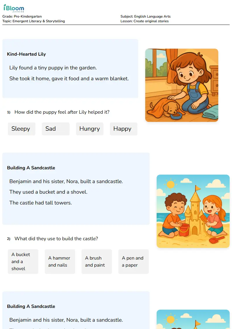 Create original stories Lesson for Pre Kindergarten