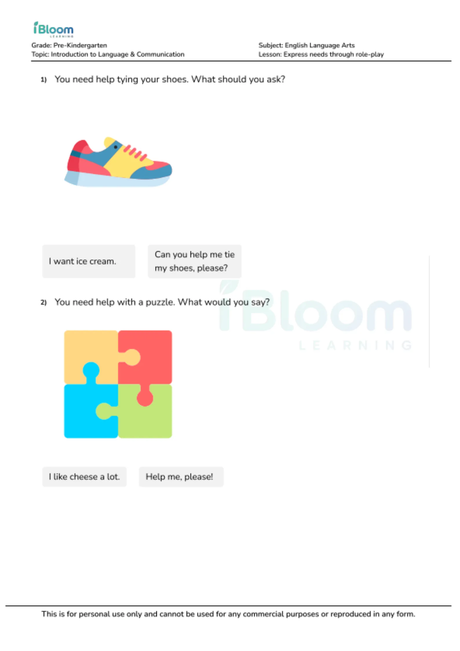 Express Needs Through Role Play Lesson for Pre Kindergarten