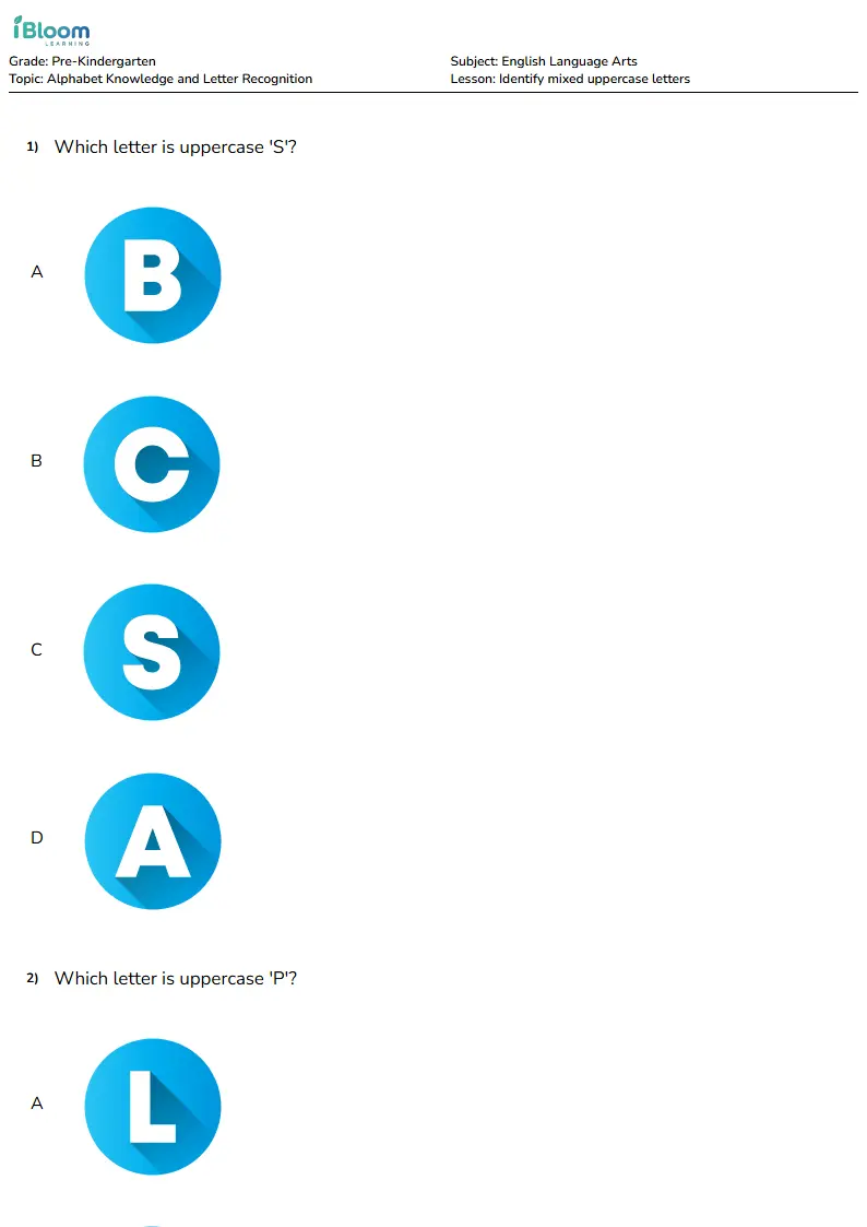 Identify mixed uppercase letters Lesson for Pre Kindergarten