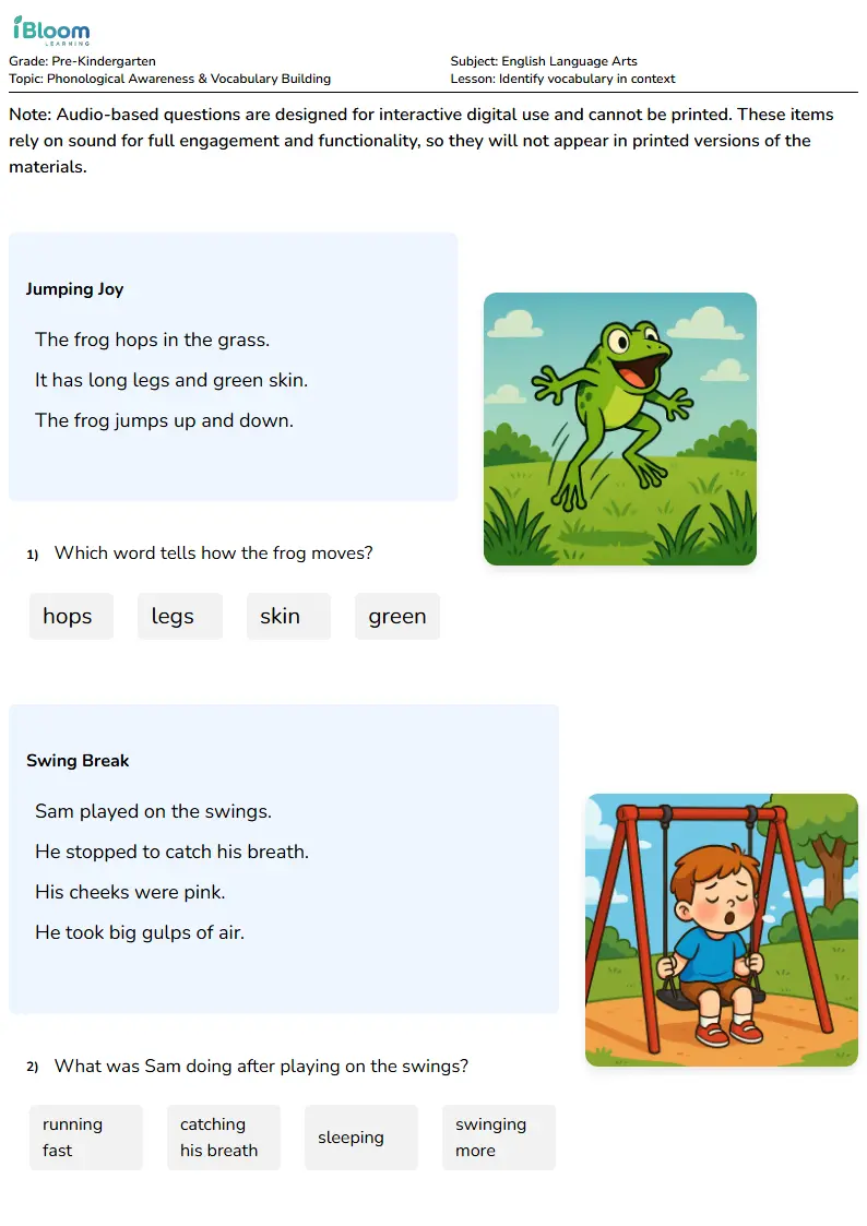 Identify vocabulary in context Lesson for Pre Kindergarten | iBloom