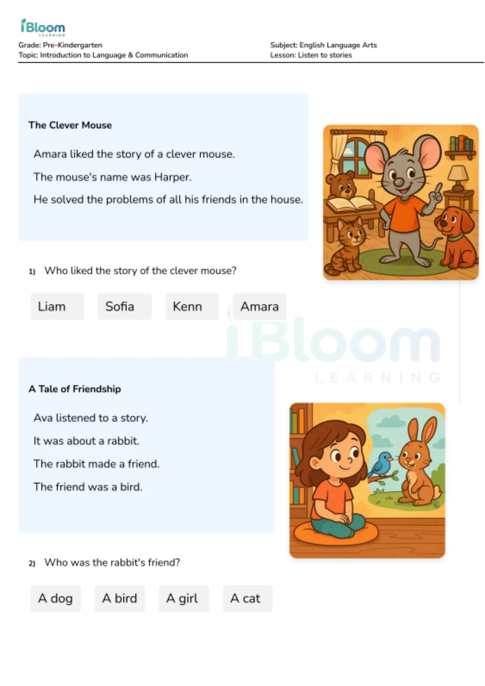 Listen To Stories Lesson for Pre Kindergarten | iBloom