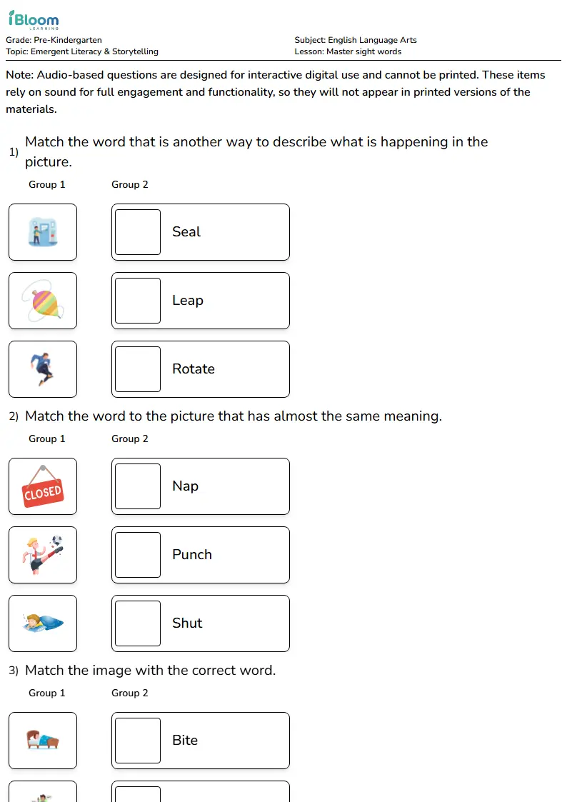 Master sight words Lesson for Pre Kindergarten | iBloom