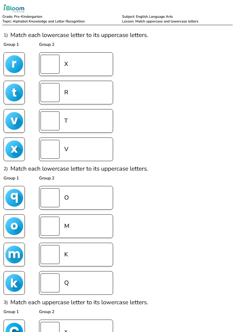 Match uppercase and lowercase letters Lesson for Pre Kindergarten | iBloom
