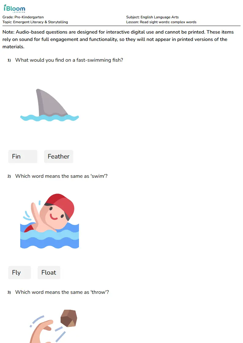 Read sight words: complex words Lesson for Pre Kindergarten | iBloom