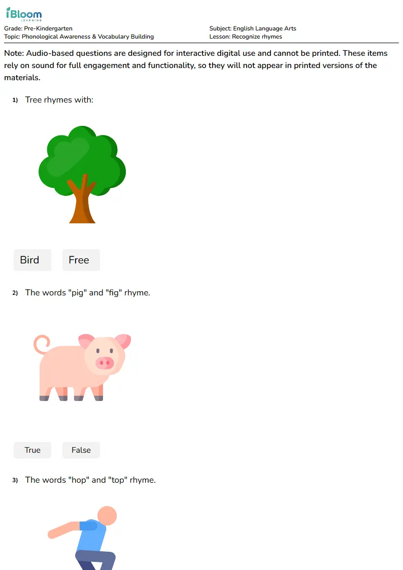 Recognize rhymes Lesson for Pre Kindergarten | iBloom