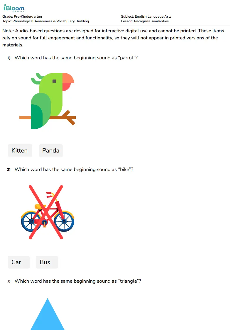 Recognize similarities Lesson for Pre Kindergarten | iBloom