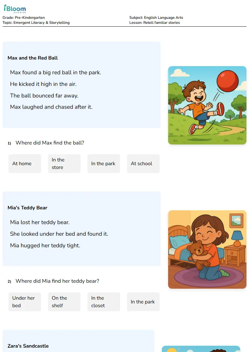 Retell familiar stories Lesson for Pre Kindergarten | iBloom