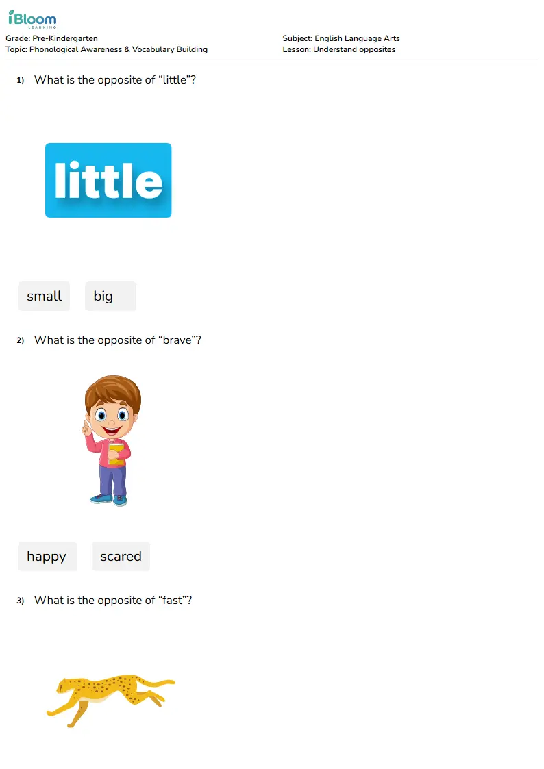 Understand opposites Lesson for Pre Kindergarten | iBloom