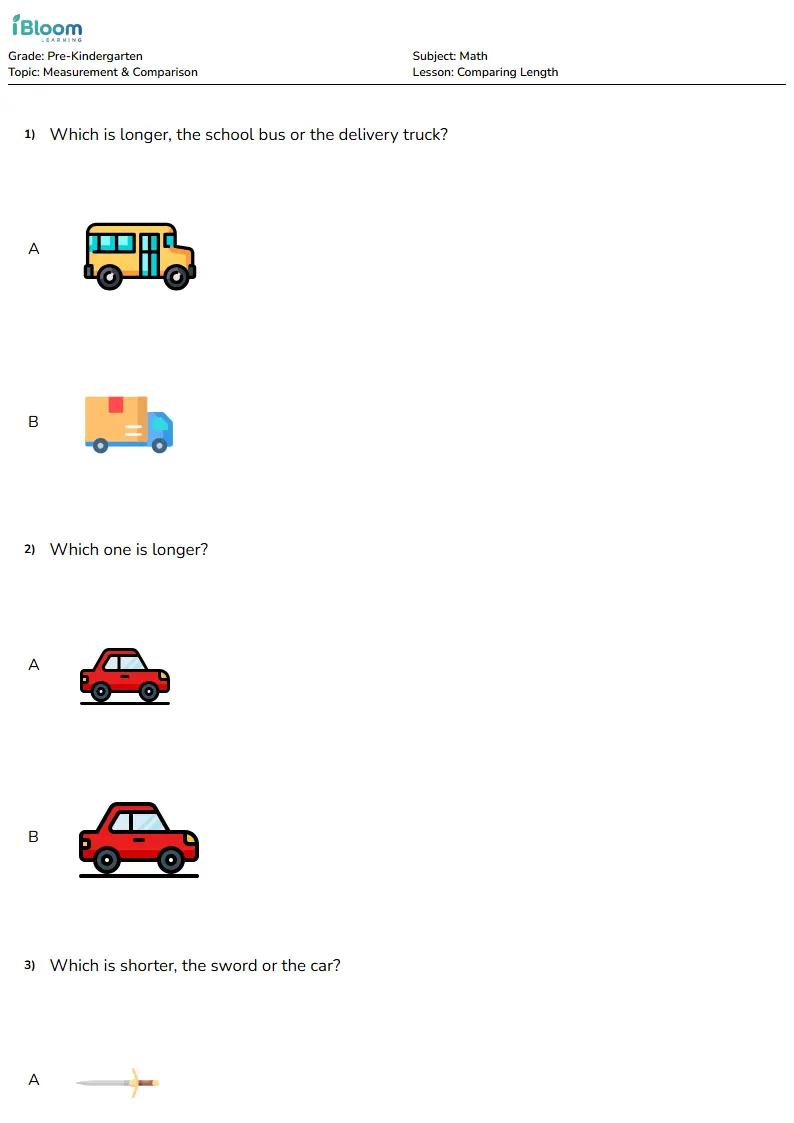 Comparing Length Lesson for Pre Kindergarten | iBloom