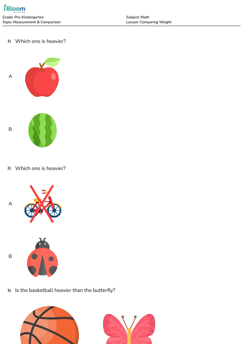 Comparing Weight Lesson for Pre Kindergarten | iBloom