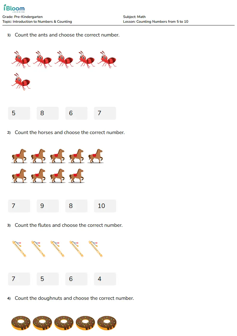 Counting Numbers from 5 to 10 Lesson for Pre Kindergarten | iBloom