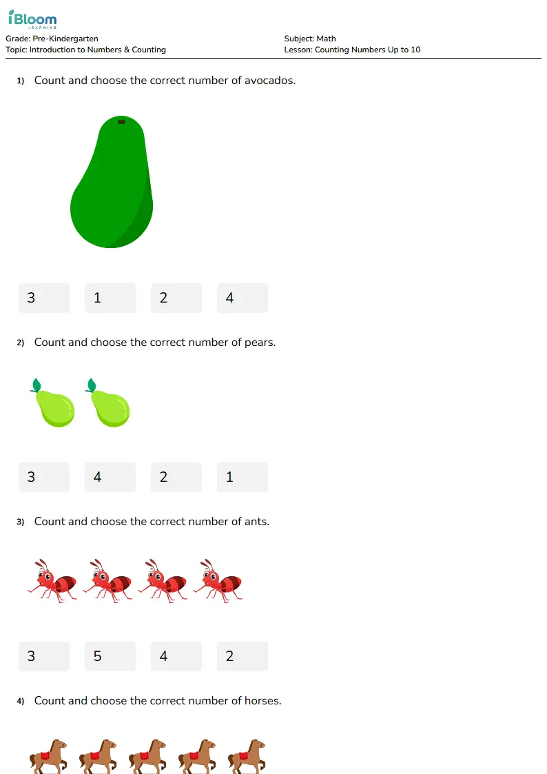 Counting Numbers Up to 10 Lesson for Pre Kindergarten | iBloom