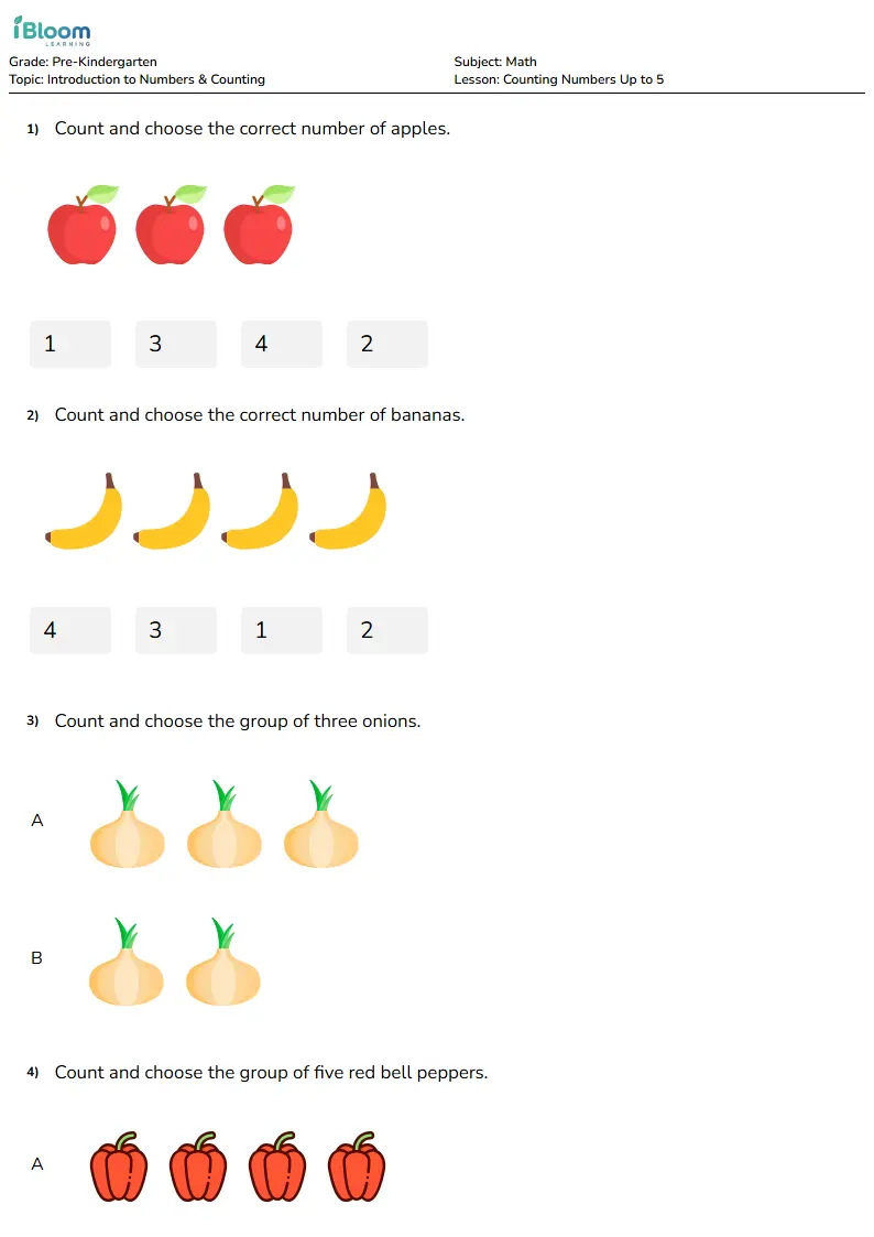 Counting Numbers Up to 5 Lesson for Pre Kindergarten | iBloom