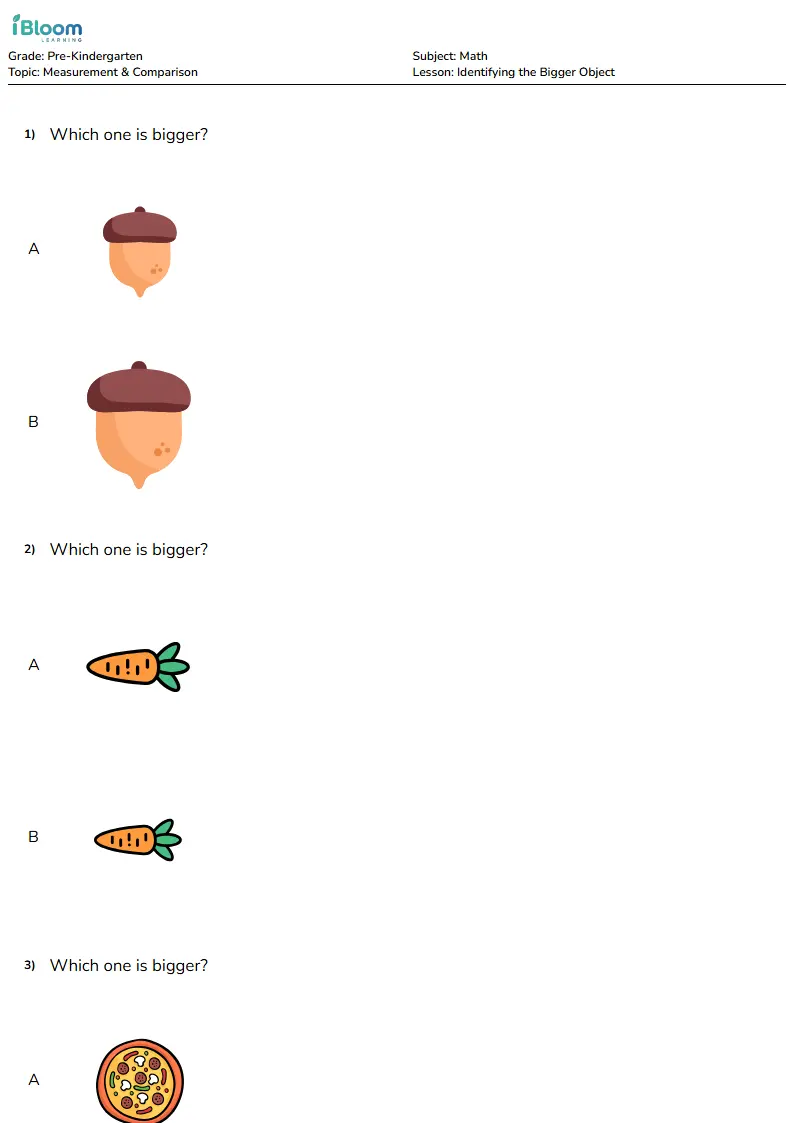 Identifying the Bigger Object Lesson for Pre Kindergarten | iBloom