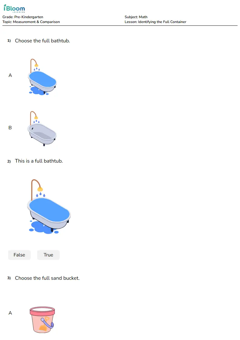 Identifying the Full Container Lesson for Pre Kindergarten | iBloom
