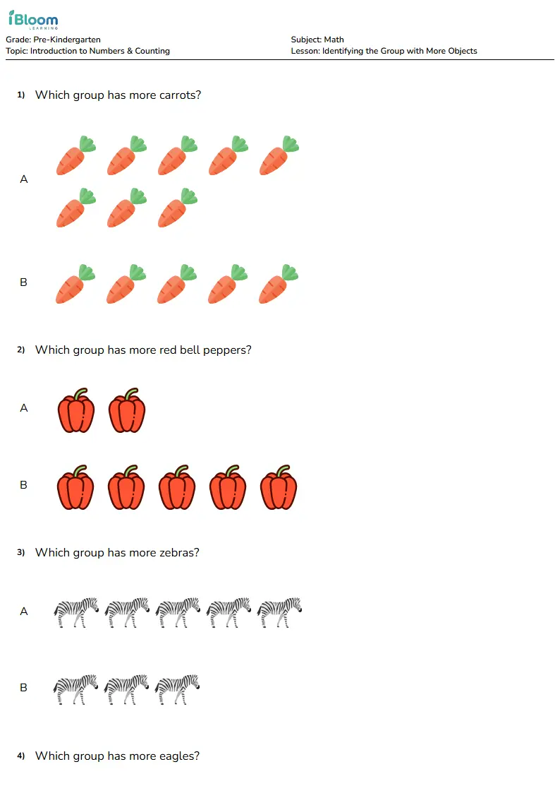Identifying the Group with More Objects Lesson for Pre Kindergarten | iBloom