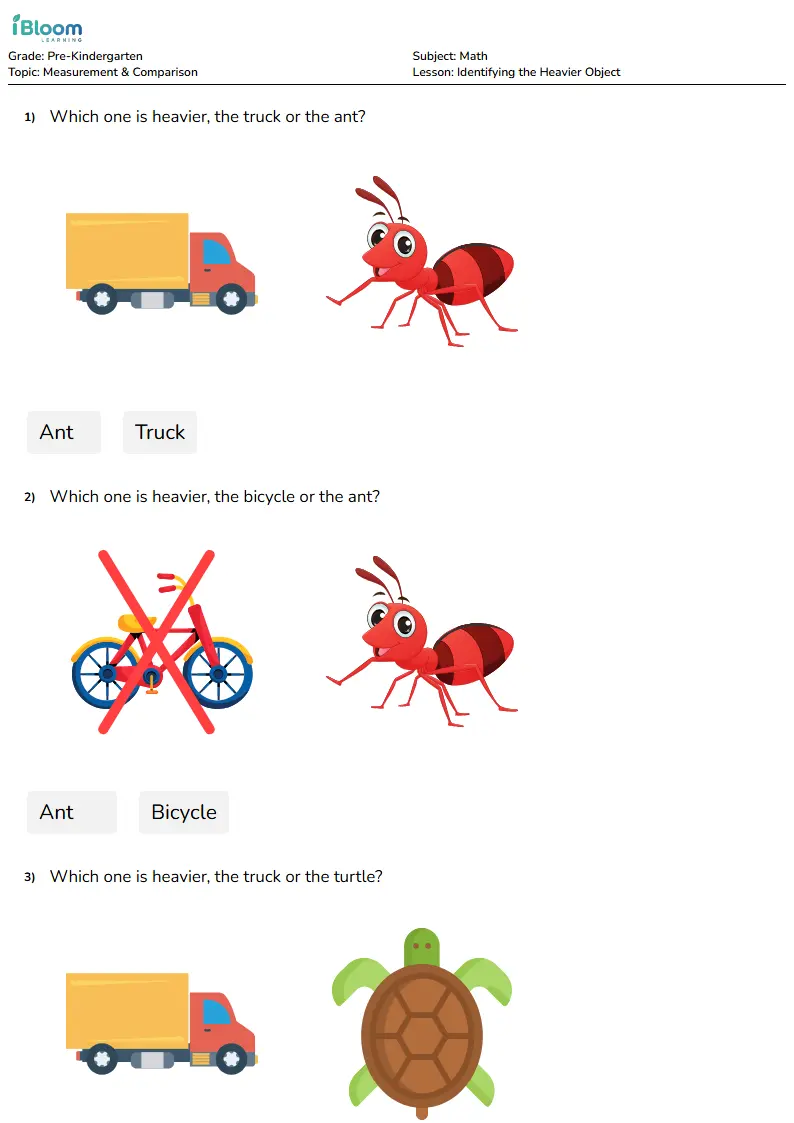 Identifying the Heavier Object Lesson for Pre Kindergarten | iBloom