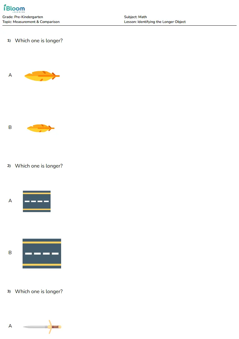 Identifying the Longer Object Lesson for Pre Kindergarten | iBloom