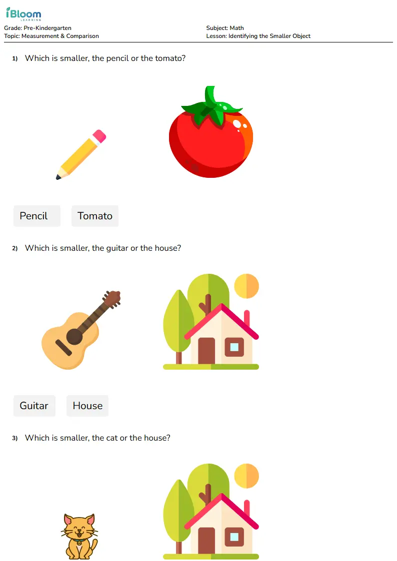 Identifying the Smaller Object Lesson for Pre Kindergarten | iBloom
