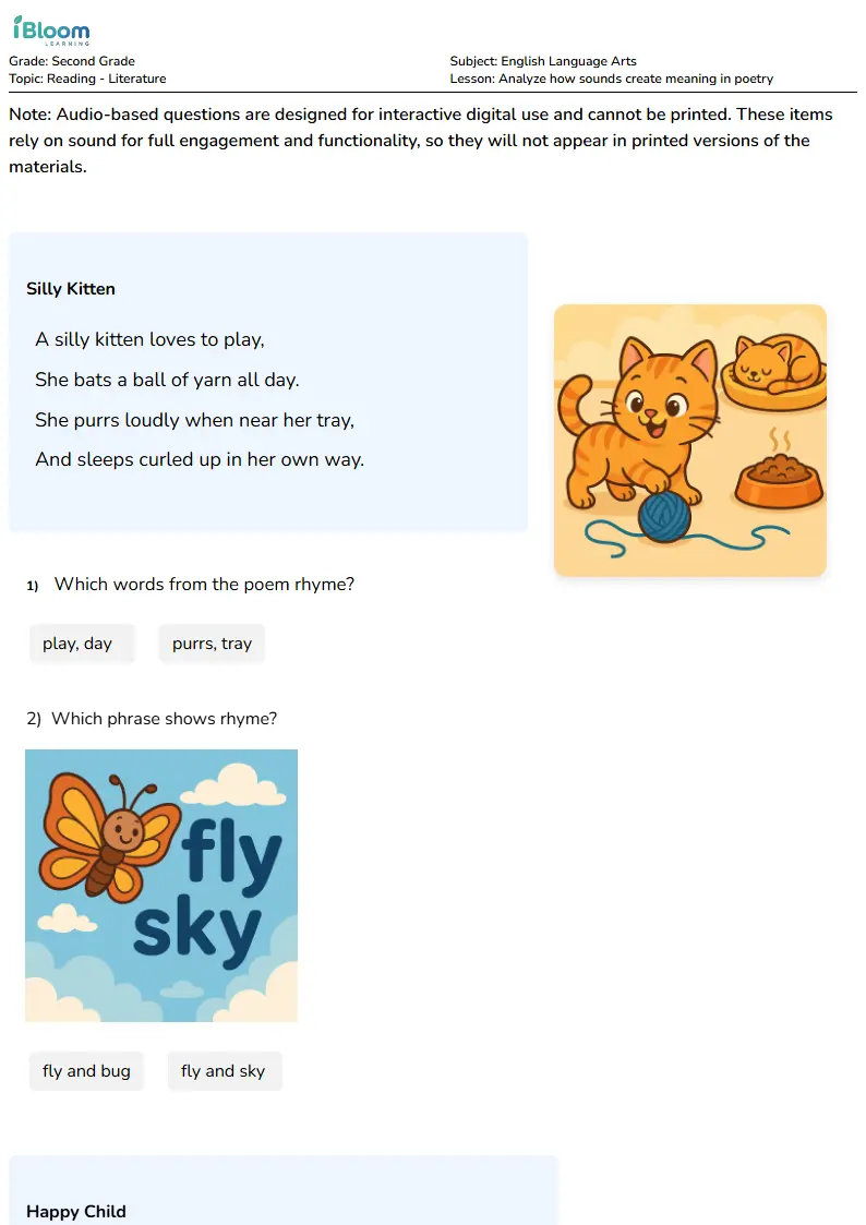 Analyze how sounds create meaning in poetry Lesson for Second Grade