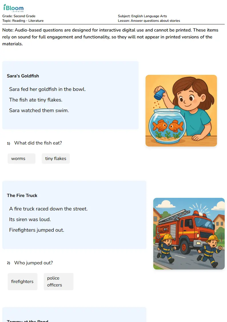 Answer questions about stories Lesson for Second Grade