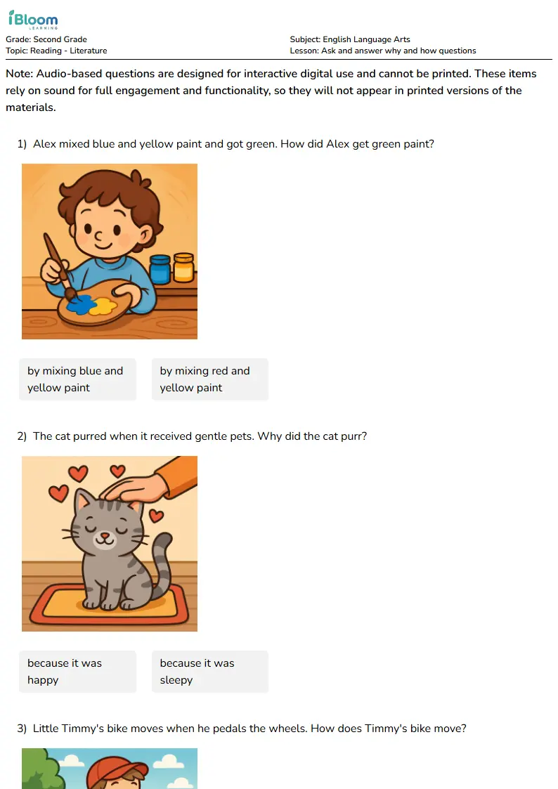 Ask and answer why and how questions Lesson for Second Grade