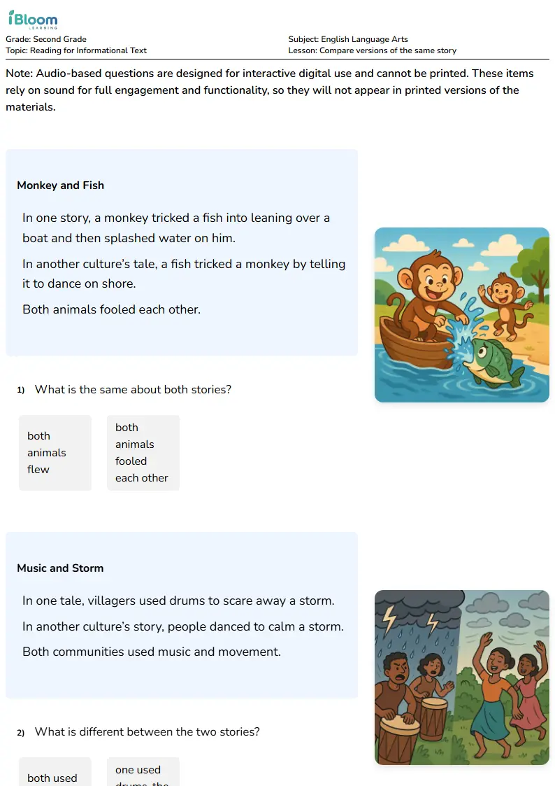 Compare versions of the same story Lesson for Second Grade