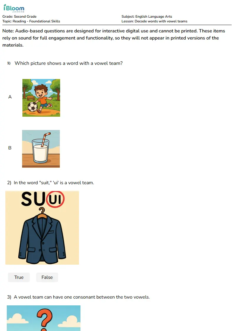 Decode words with vowel teams Lesson for Second Grade