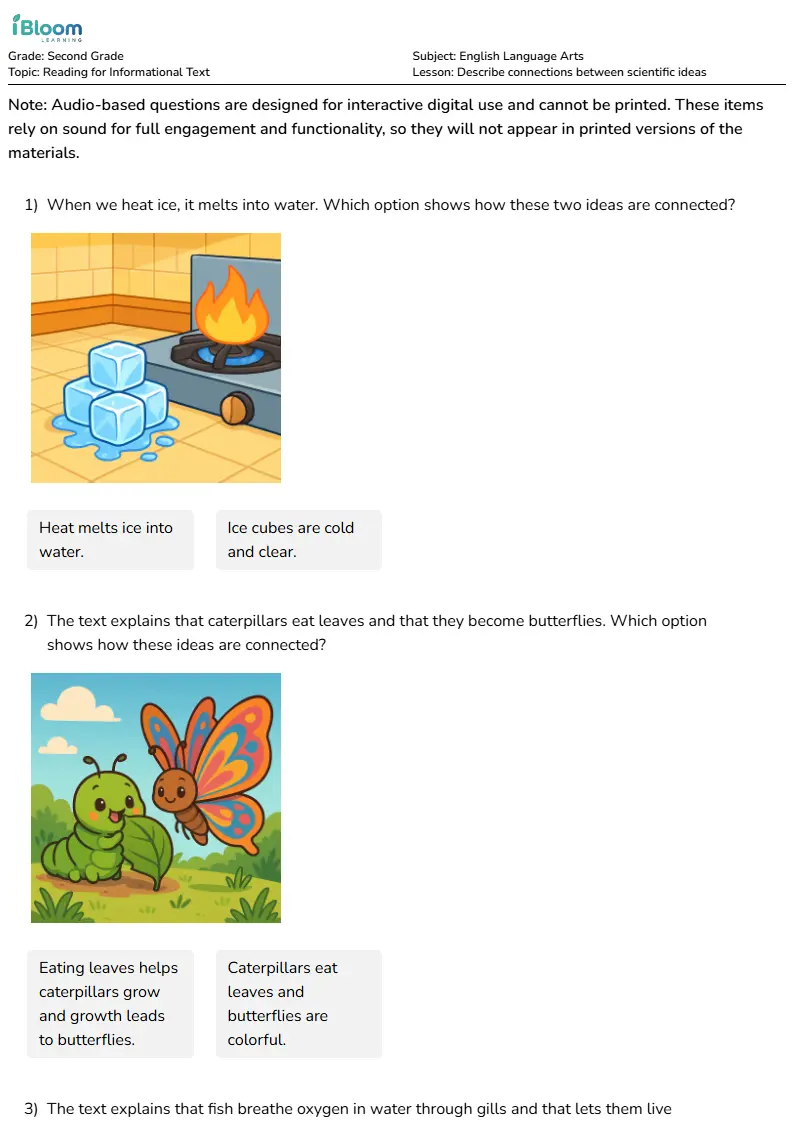 Describe connections between scientific ideas Lesson for Second Grade