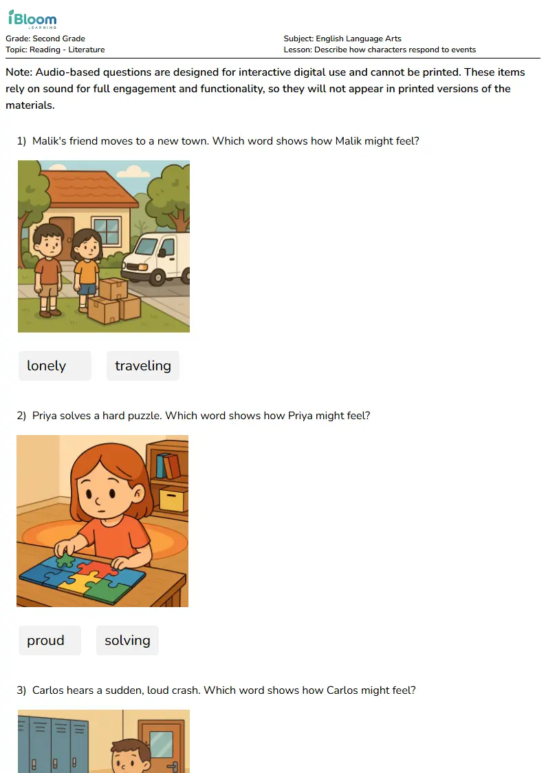 Describe how characters respond to events Lesson for Second Grade
