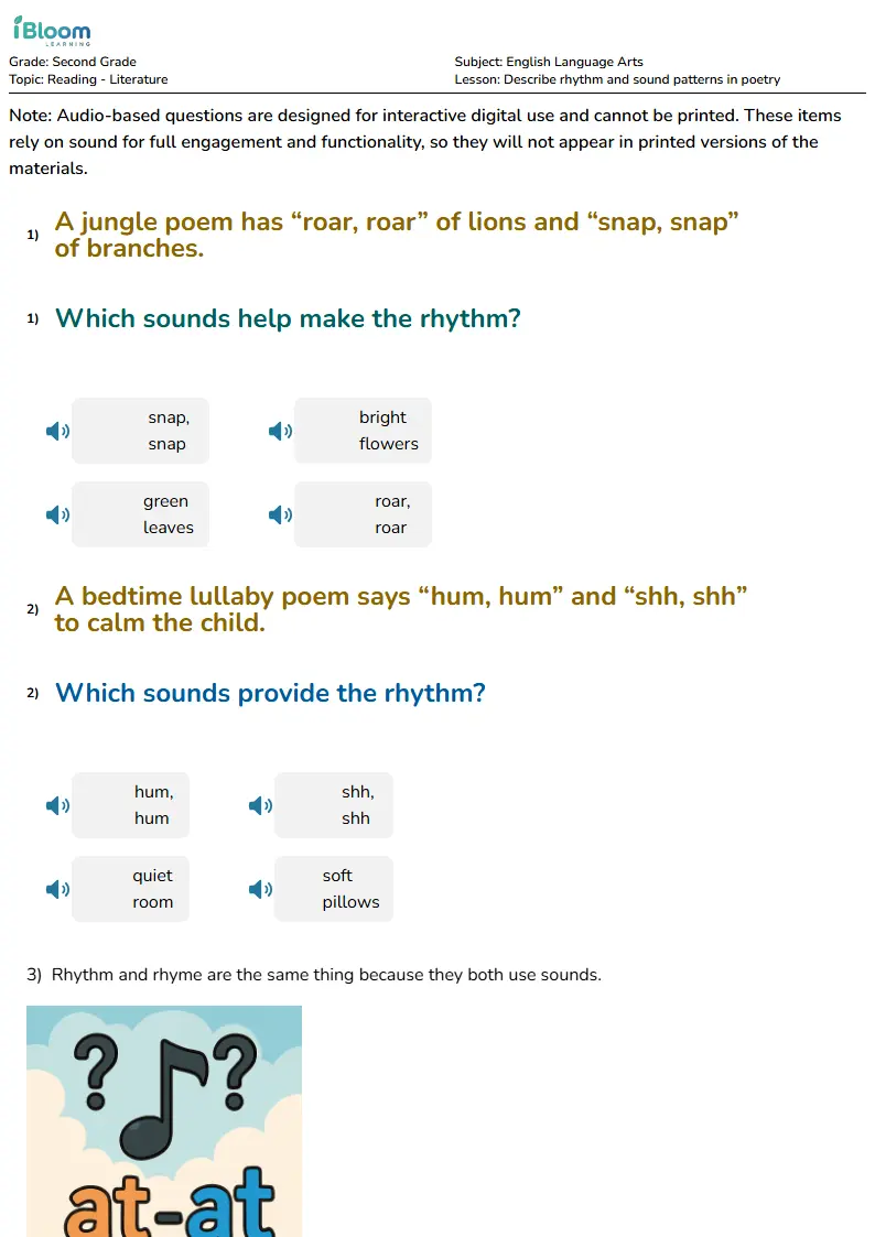 Describe rhythm and sound patterns in poetry Lesson for Second Grade