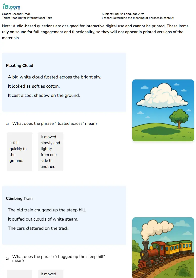 Determine the meaning of phrases in context Lesson for Second Grade
