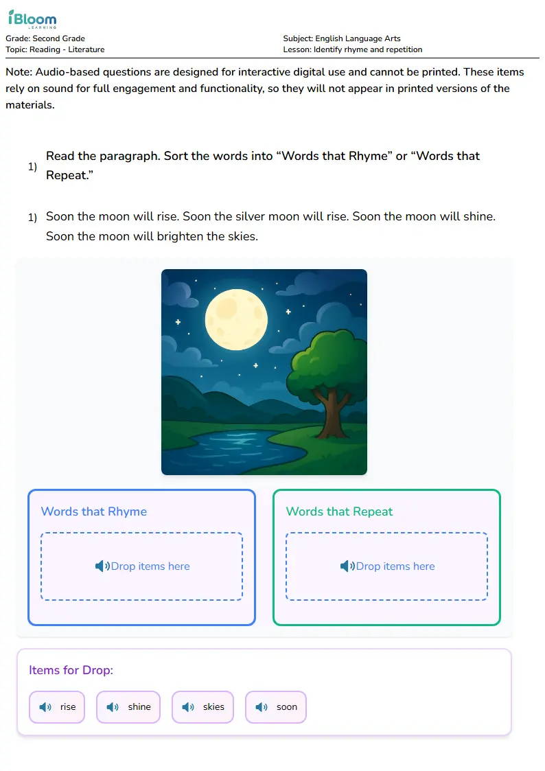 Identify rhyme and repetition Lesson for Second Grade | iBloom