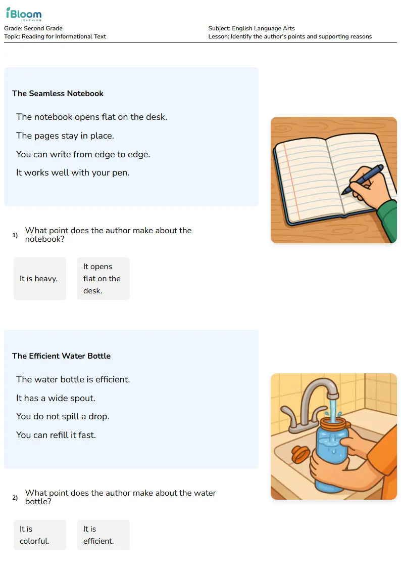 Identify the author's points and supporting reasons Lesson for Second Grade | iBloom