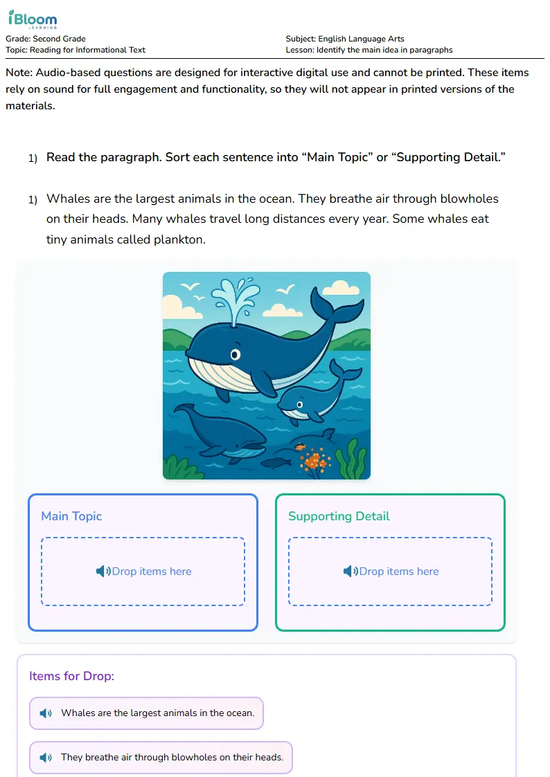 Identify the main idea in paragraphs Lesson for Second Grade | iBloom