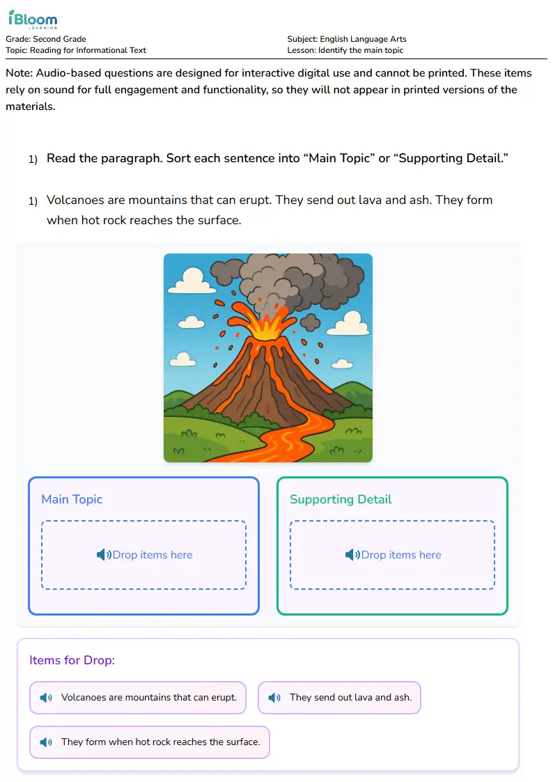 Identify the main topic Lesson for Second Grade | iBloom