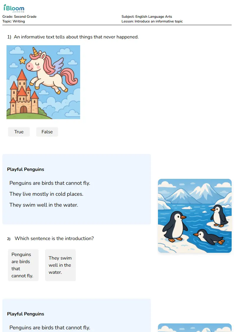 Introduce an informative topic Lesson for Second Grade | iBloom