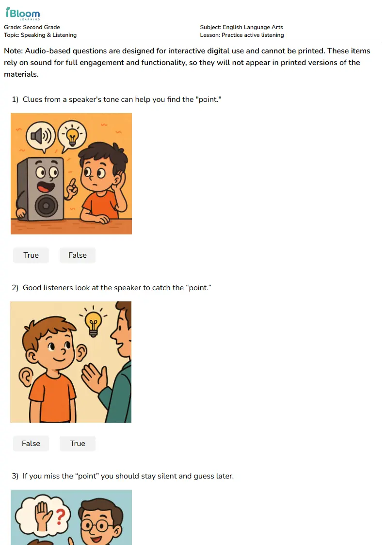 Practice active listening Lesson for Second Grade | iBloom
