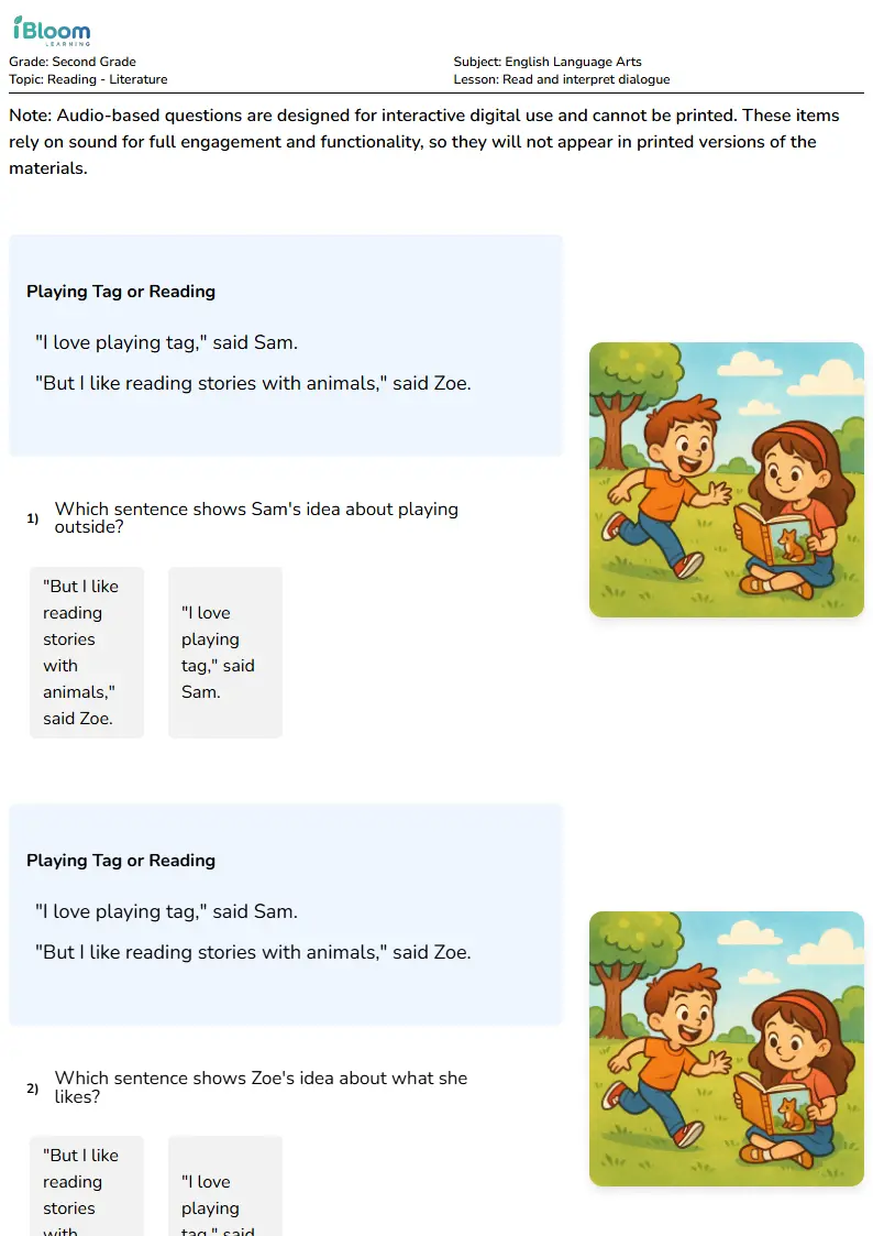 Read and interpret dialogue Lesson for Second Grade | iBloom