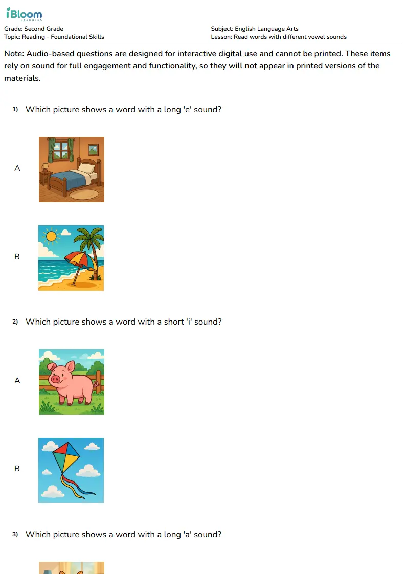 Read words with different vowel sounds Lesson for Second Grade | iBloom