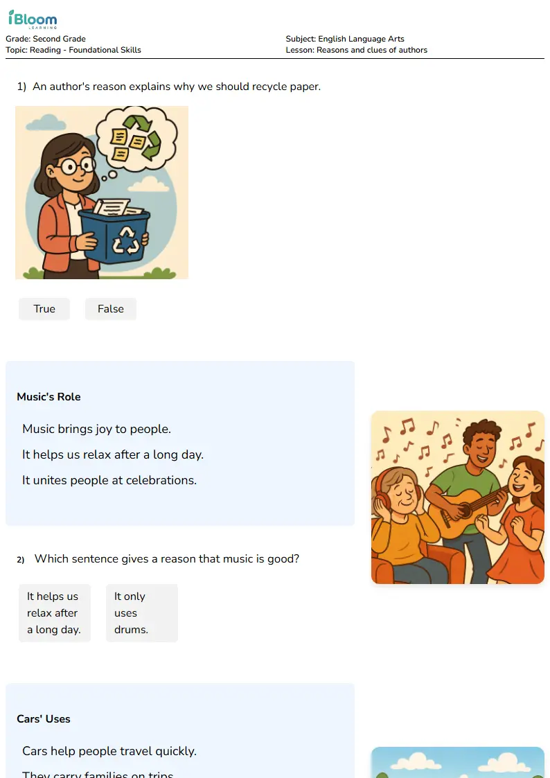 Reasons and clues of authors Lesson for Second Grade | iBloom