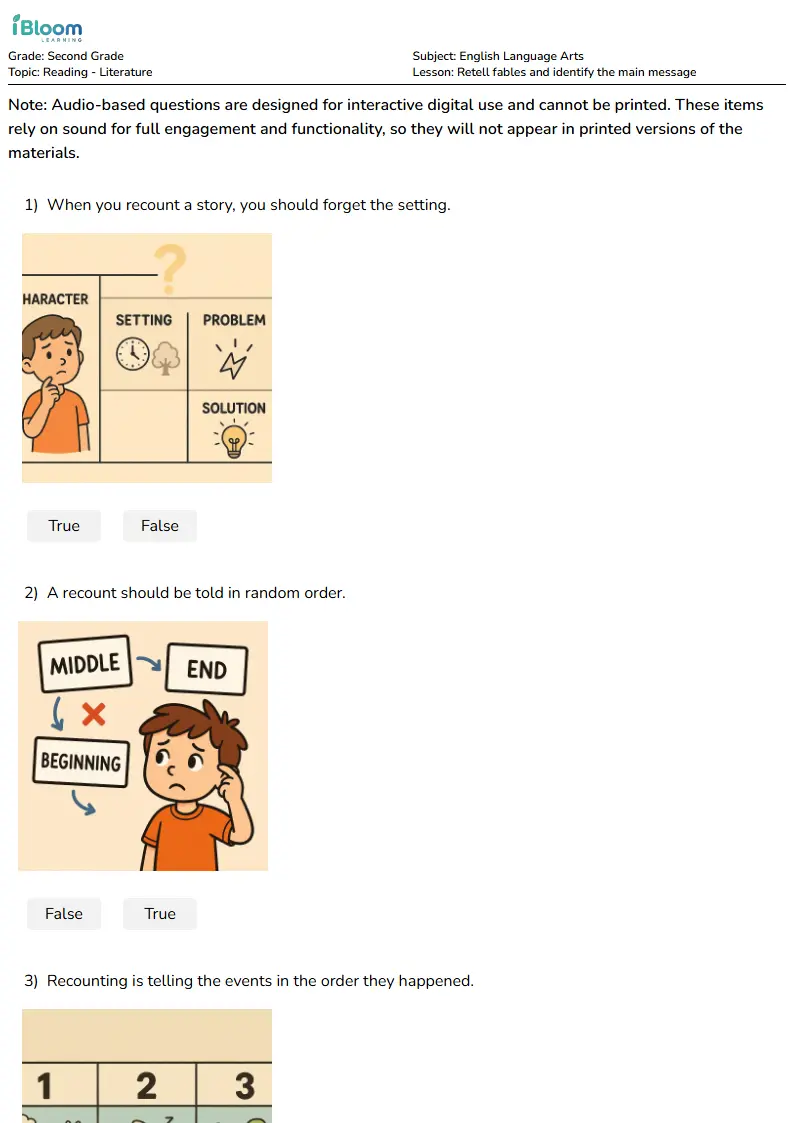 Retell fables and identify the main message Lesson for Second Grade | iBloom