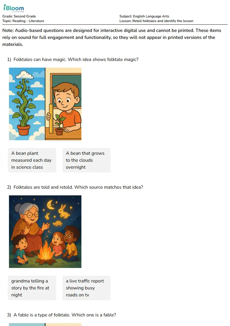 Retell folktales and identify the lesson Lesson for Second Grade | iBloom