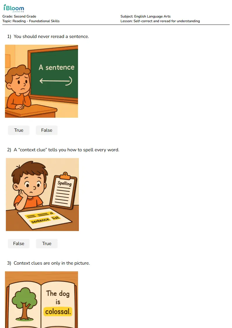Self-correct and reread for understanding Lesson for Second Grade | iBloom