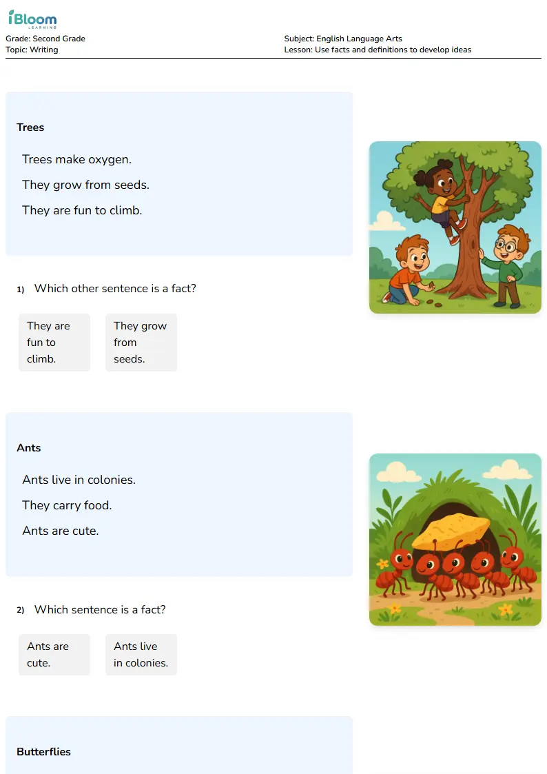 Use facts and definitions to develop ideas Lesson for Second Grade | iBloom