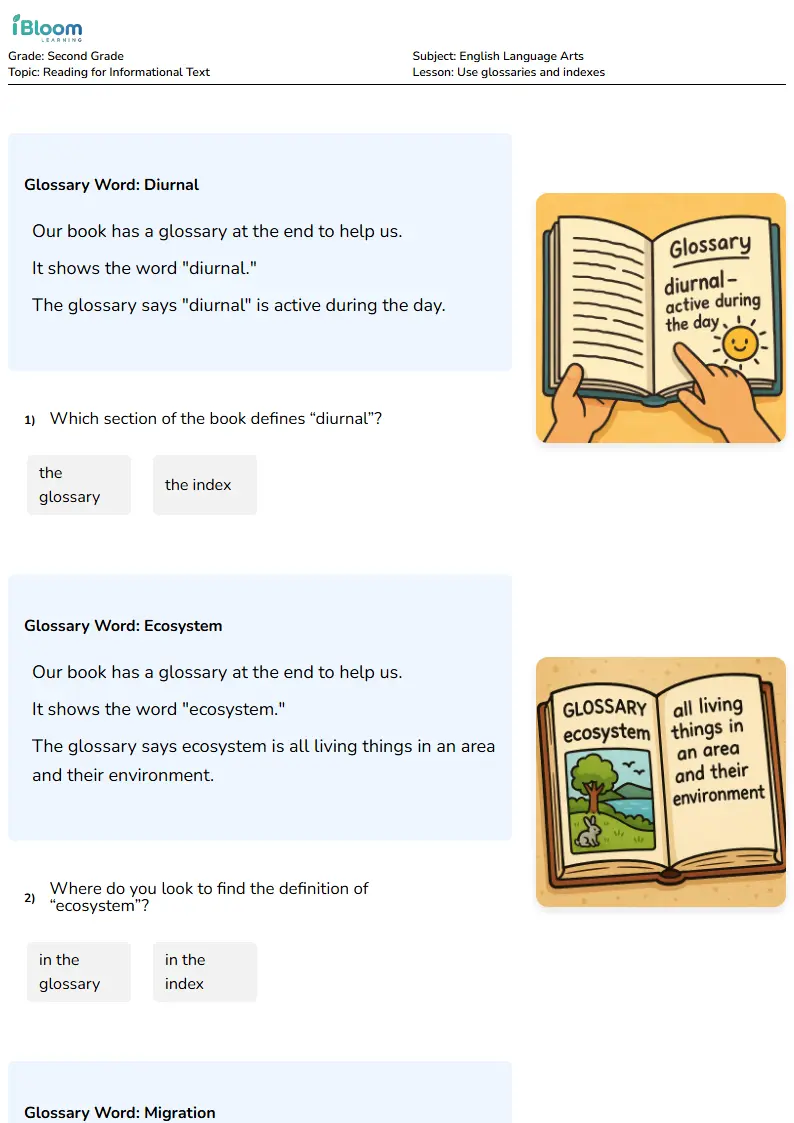 Use glossaries and indexes Lesson for Second Grade | iBloom