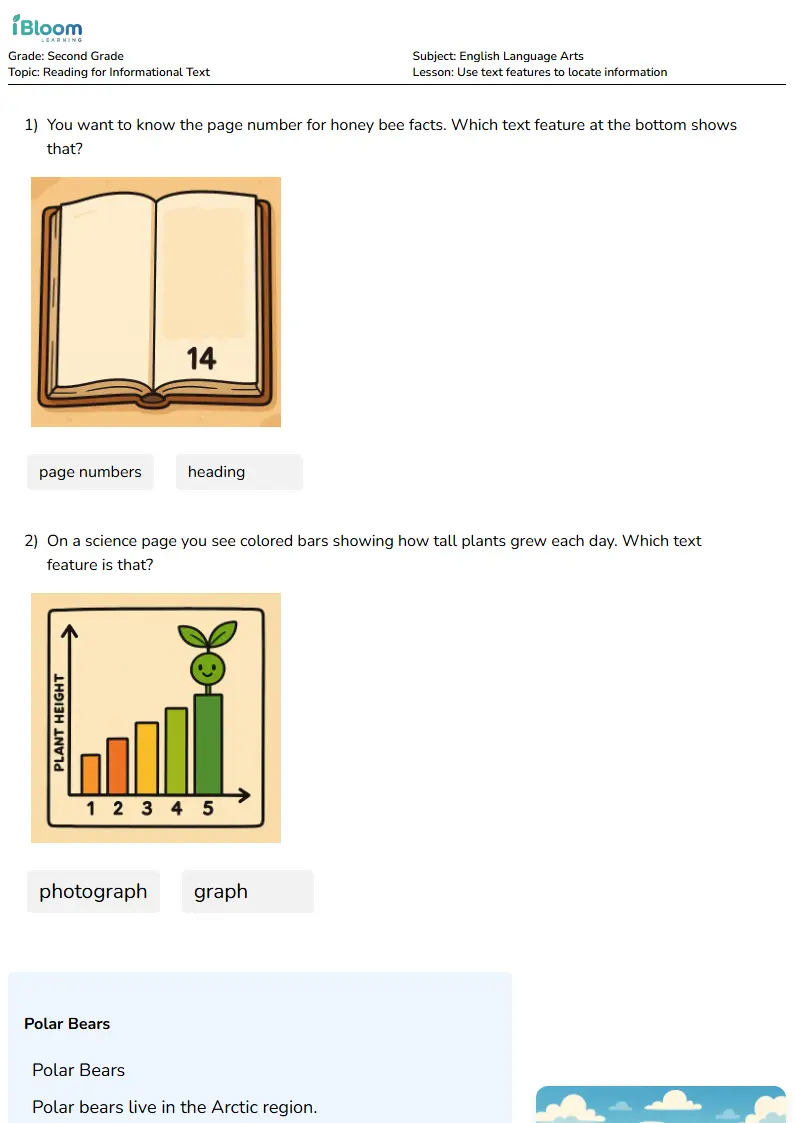 Use text features to locate information Lesson for Second Grade | iBloom