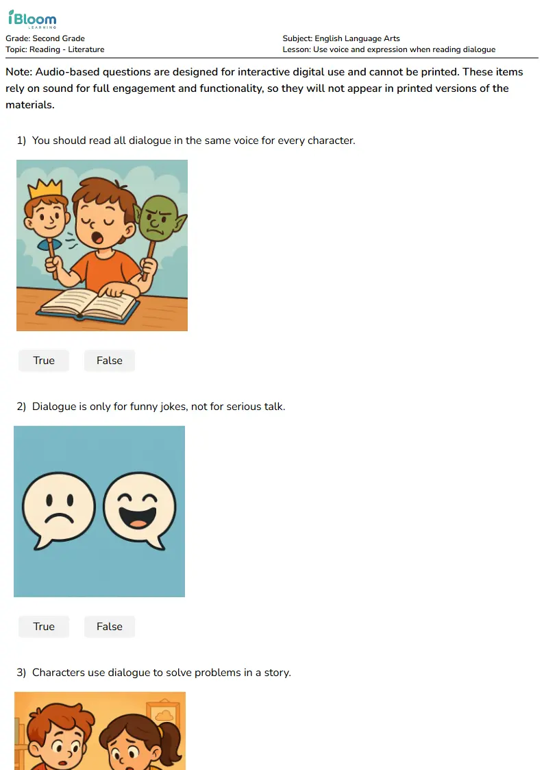 Use voice and expression when reading dialogue Lesson for Second Grade | iBloom