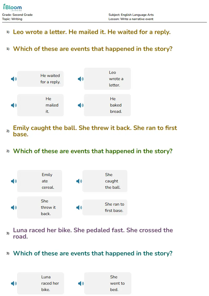 Write a narrative event Lesson for Second Grade | iBloom